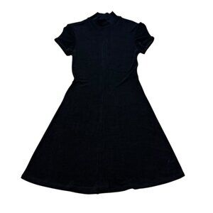 Vintage 90s BCBG Black Mock Neck Short Sleeve Mini Dress Made in USA